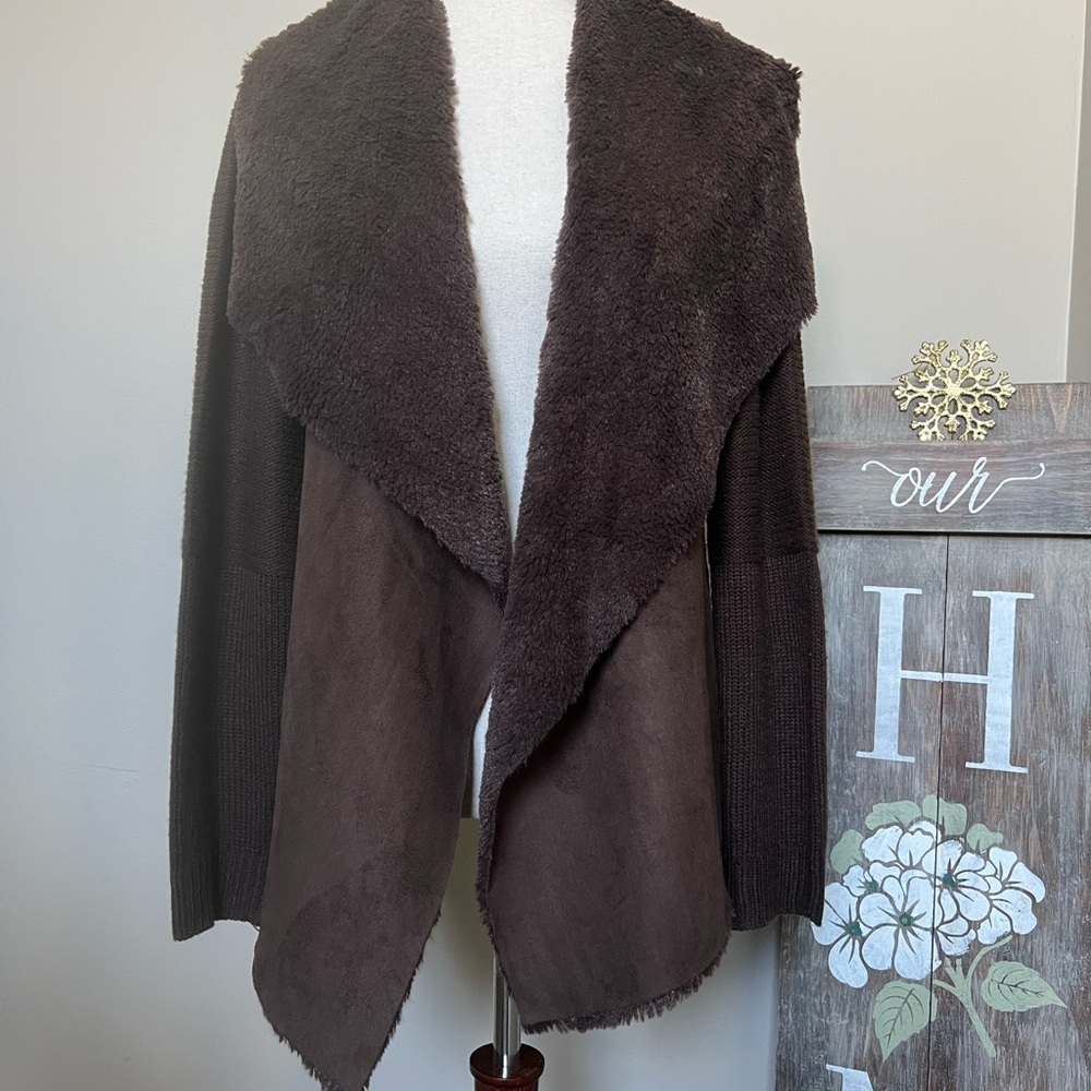 Romeo & Juliet Couture Brown Open Front Faux Shearling Jacket